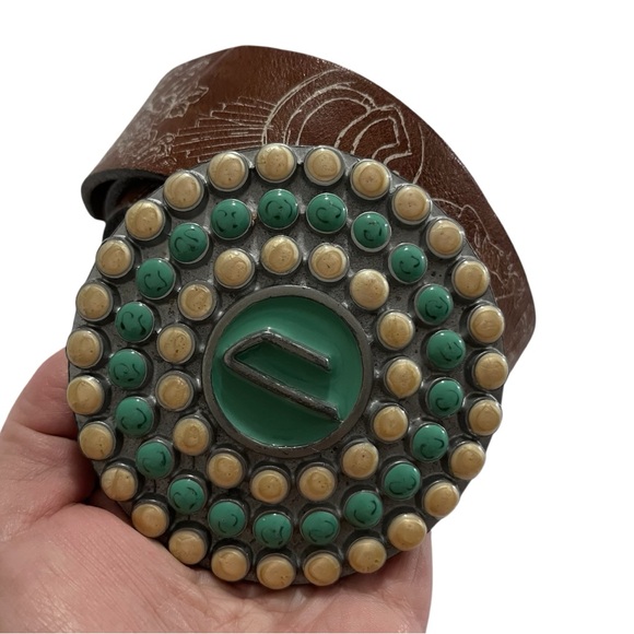 Diesel Y2K Brown Leather Statement Belt Made in Italy 90 cm - Picture 3 of 15